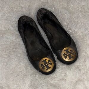 Tory Burch Minnie Black Gold Ballet Flats size 7